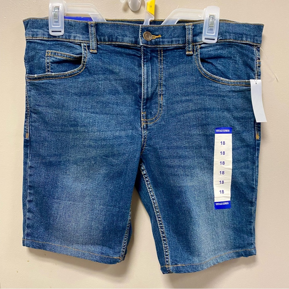 Vintage Express Girls Sz 18 Denim Bermuda Shorts 🩳 Stretch NWT